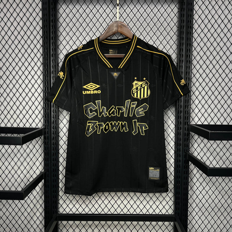 camisa-santos-charlie brown jr-preta-umbro-24-25-neymar-messi-cr7-futebol 