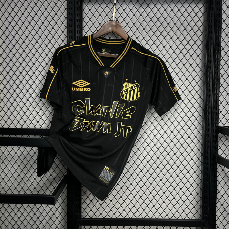 camisa-santos-charlie brown jr-preta-umbro-24-25-neymar-messi-cr7-futebol 