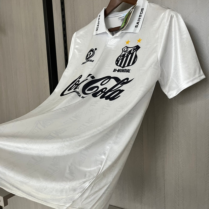 camisa-santos-retrô-branca-coca-cola-dell´erba-1993-neymar-messi-cr7-futebol 