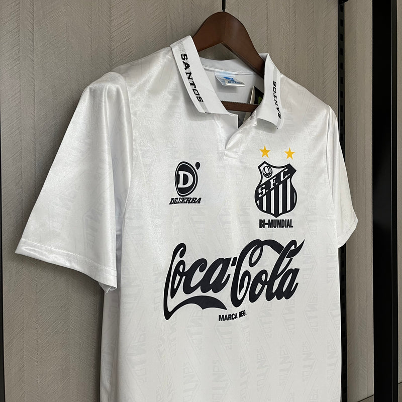 camisa-santos-retrô-branca-coca-cola-dell´erba-1993-neymar-messi-cr7-futebol 