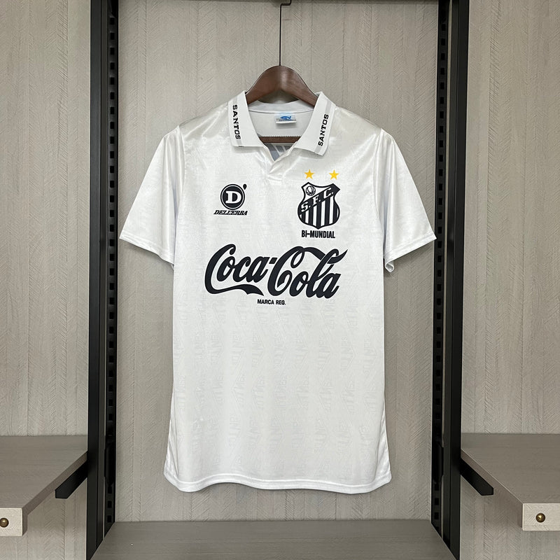 camisa-santos-retrô-branca-coca-cola-dell´erba-1993-neymar-messi-cr7-futebol 