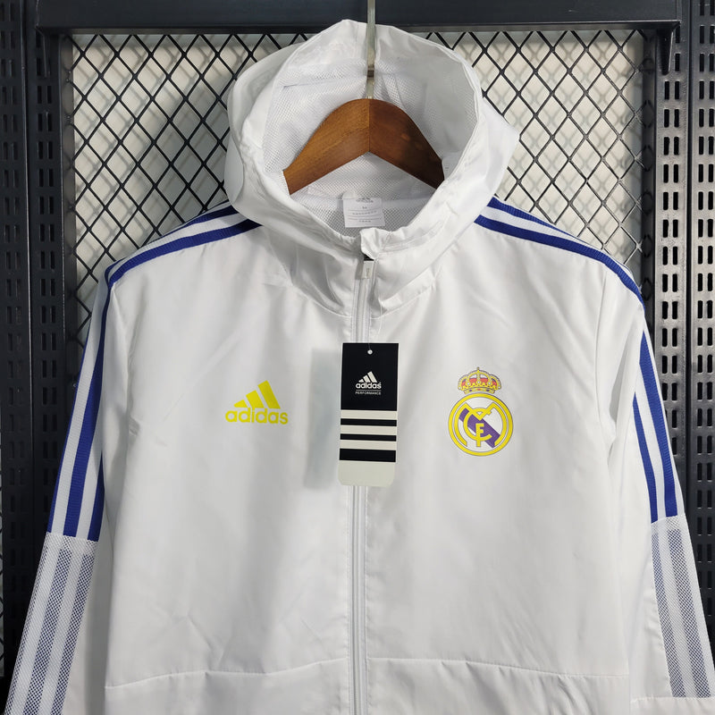 jaqueta corta vento-real madrid-branca-adidas-neymar-messi-cr7-futebol