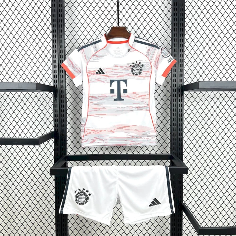 kit infantil-bayern de munique-away-ii-2-branca-t-mobile-adidas-25-26-neymar-messi-cr7-futebol