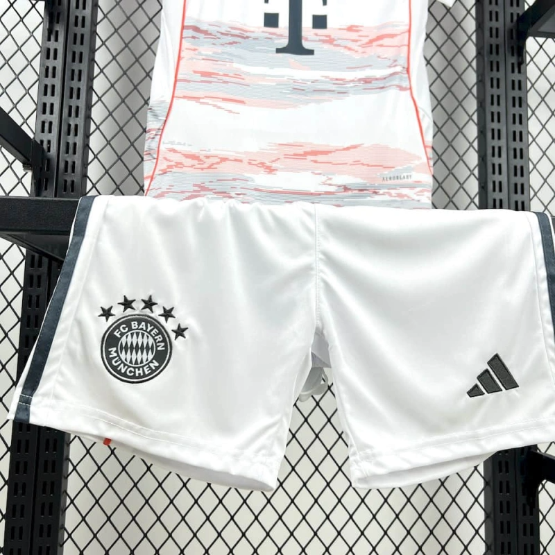 kit infantil-bayern de munique-away-ii-2-branca-t-mobile-adidas-25-26-neymar-messi-cr7-futebol