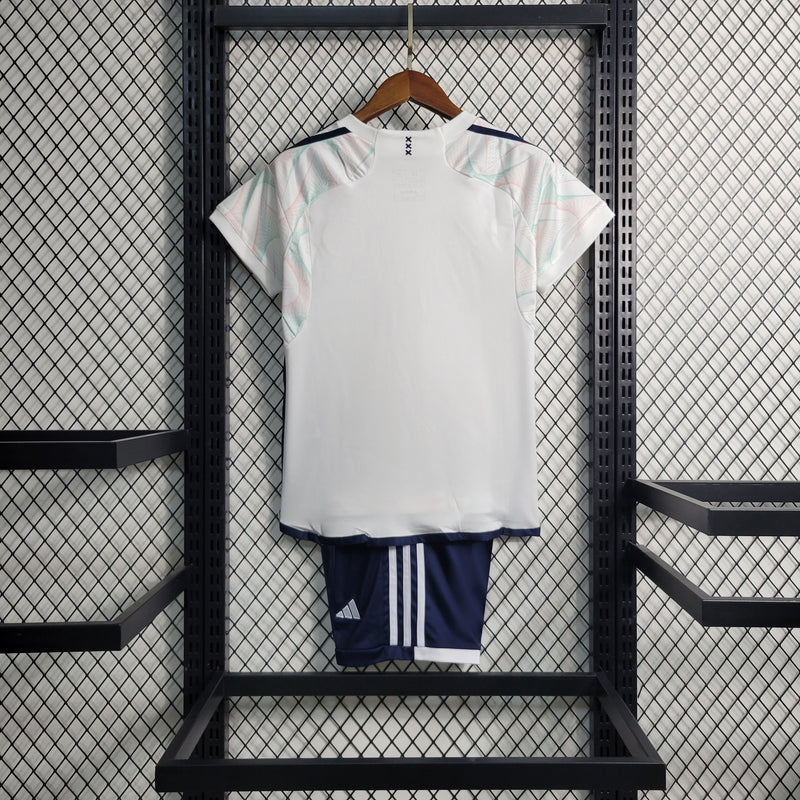 kit infantil-ajax-away-i-1-branca-ziggo-adidas-23-24-neymar-messi-cr7-futebol 
