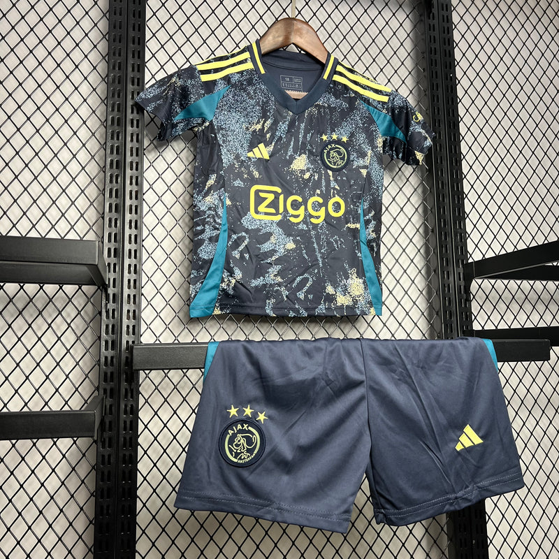 kit infantil-ajax-mesclada-ziggo-adidas-away-ii-2-24-25-neymar-messi-cr7-futebol