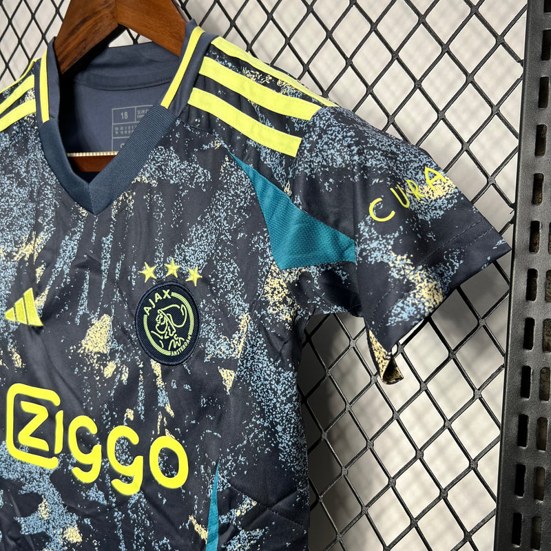 kit infantil-ajax-mesclada-ziggo-adidas-away-ii-2-24-25-neymar-messi-cr7-futebol