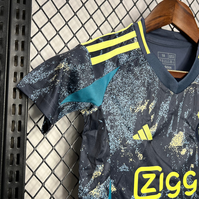 kit infantil-ajax-mesclada-ziggo-adidas-away-ii-2-24-25-neymar-messi-cr7-futebol