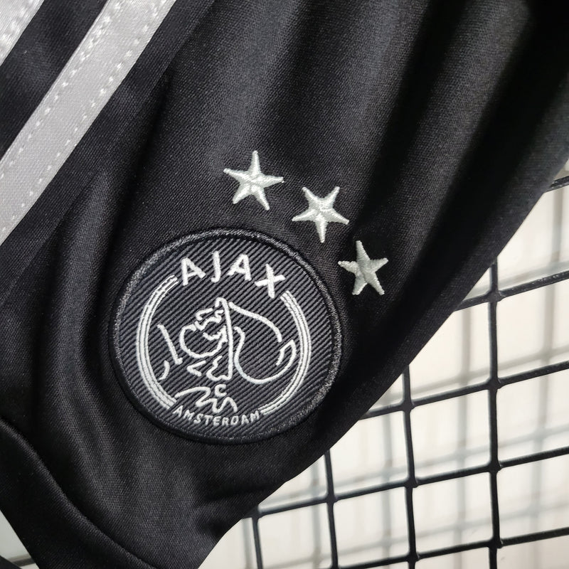 kit infantil-ajax-away-iii-3-cinza mescla-ziggo-adidas-23-24-neymar-messi-cr7-futebol 