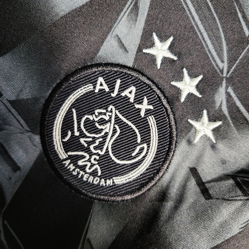 kit infantil-ajax-away-iii-3-cinza mescla-ziggo-adidas-23-24-neymar-messi-cr7-futebol 