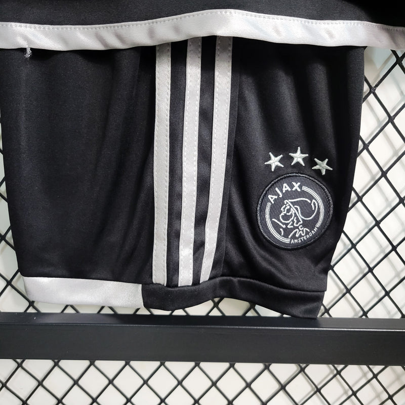 kit infantil-ajax-away-iii-3-cinza mescla-ziggo-adidas-23-24-neymar-messi-cr7-futebol 