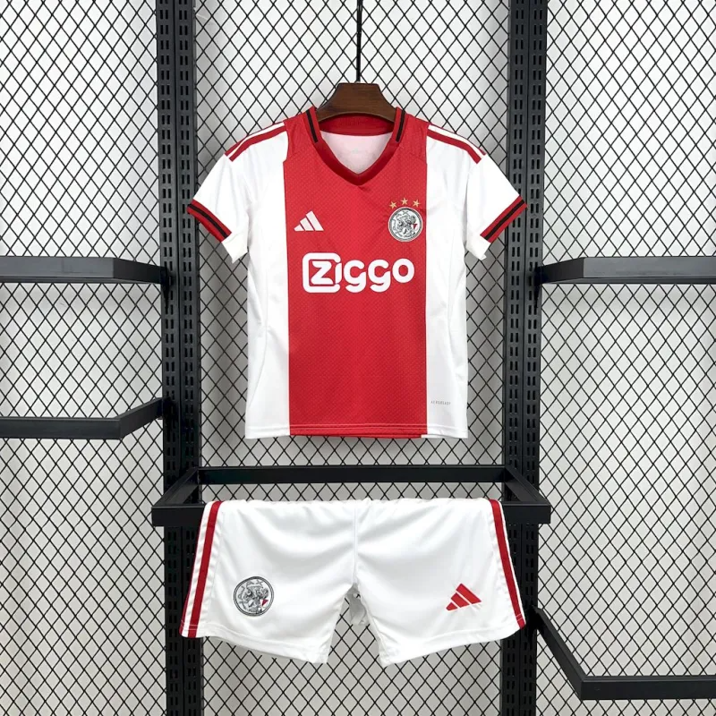 kit infantil-ajax-home-i-1-vermelho e branco-ziggo-adidas-25-26-neymar-messi-cr7-futebol