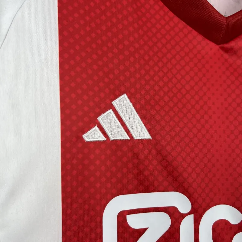 kit infantil-ajax-home-i-1-vermelho e branco-ziggo-adidas-25-26-neymar-messi-cr7-futebol