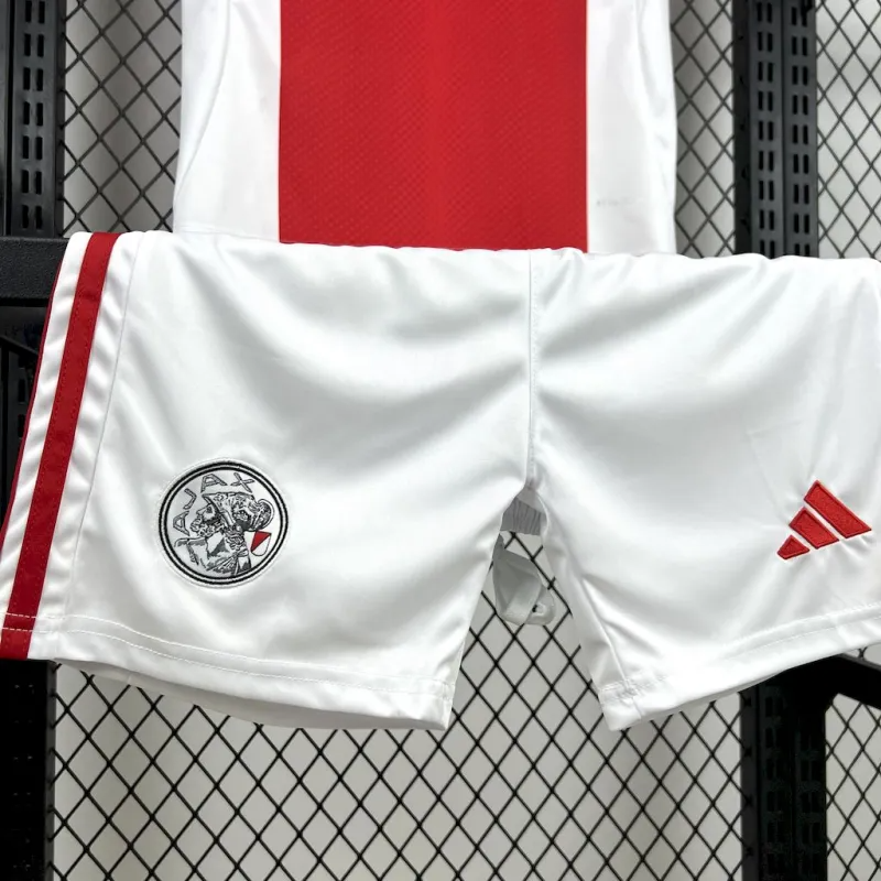 kit infantil-ajax-home-i-1-vermelho e branco-ziggo-adidas-25-26-neymar-messi-cr7-futebol