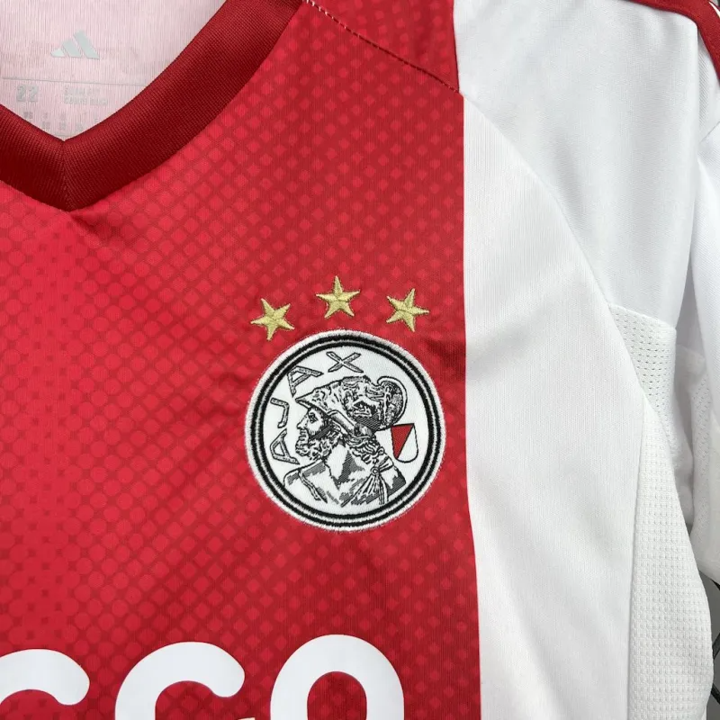 kit infantil-ajax-home-i-1-vermelho e branco-ziggo-adidas-25-26-neymar-messi-cr7-futebol