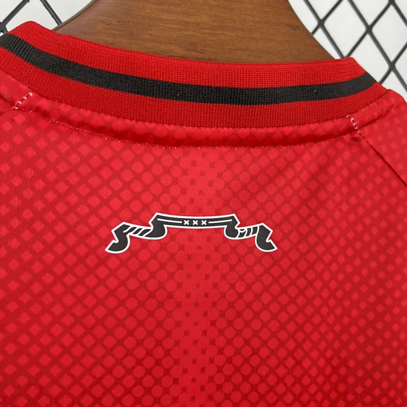 kit infantil-ajax-home-i-1-vermelho e branco-ziggo-adidas-25-26-neymar-messi-cr7-futebol