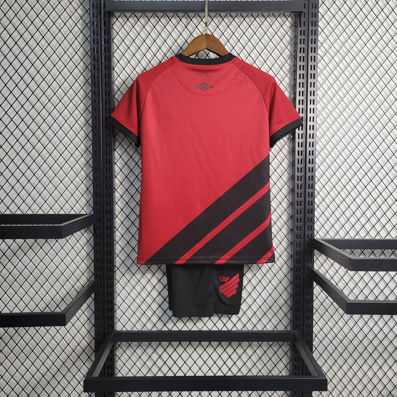kit infantil-athletico paranaense-home-i-1-vermelho-umbro-23-24-neymar-messi-cr7-futebol