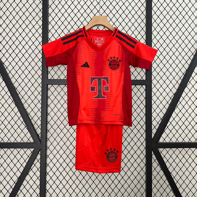 kit infantil-bayern de munique-home-i-1-vermelho-t-mobile-adidas-24-25-neymar-messi-cr7-futebol 