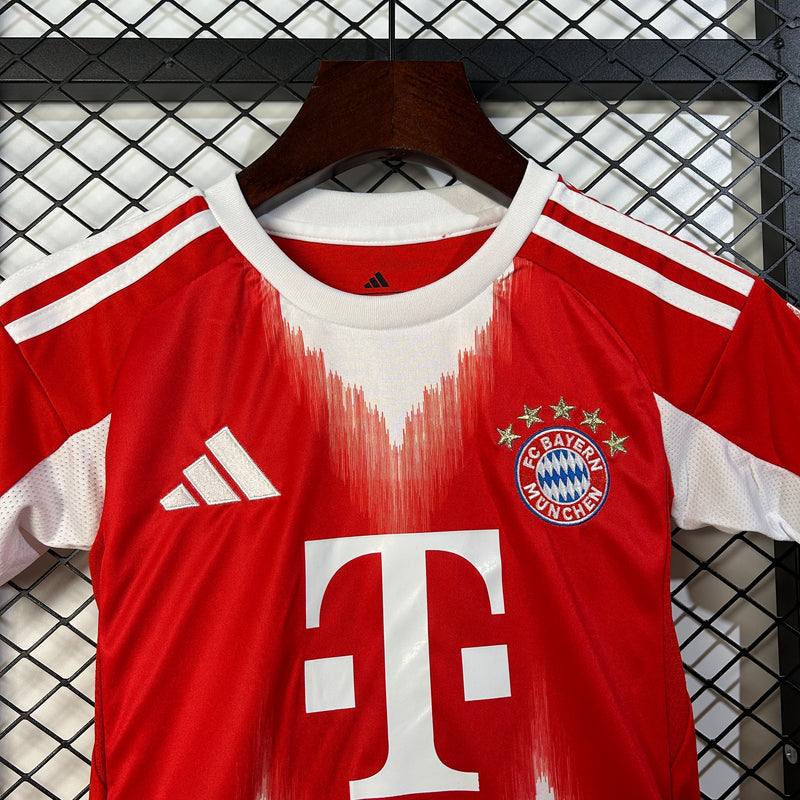 kit infantil- bayern de munique-home-i-1-vermelho-t-mobile-adidas-25-26-neymar-messi-cr7-futebol 