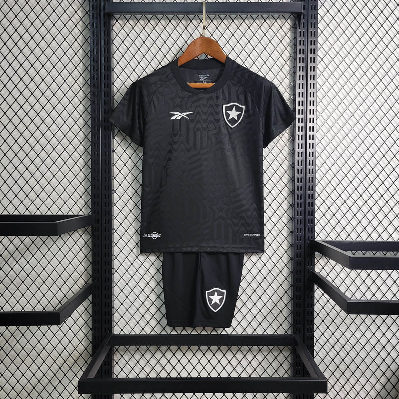 kit infantil-botafogo-away-ii-2-preto-reebok-23-24-neymar-messi-cr7-futebol