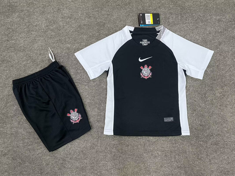 kit infantil-corinthians-away-ii-2-preto-nike-25-26-neymar-messi-cr7-futebol