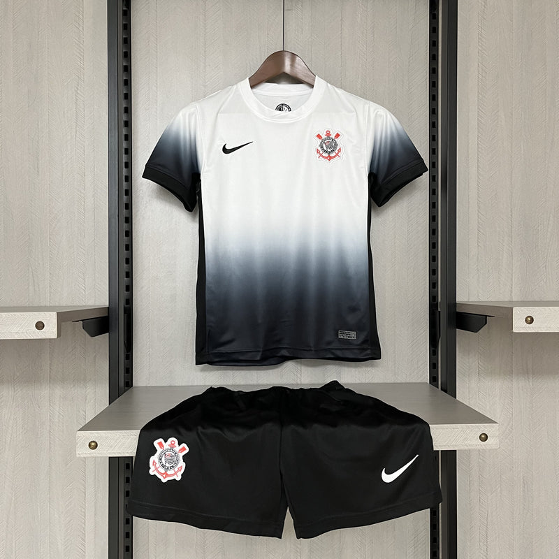 kit infantil-corinthians-home-i-1-branca-nike-24-25-neymar-messi-cr7-futebol