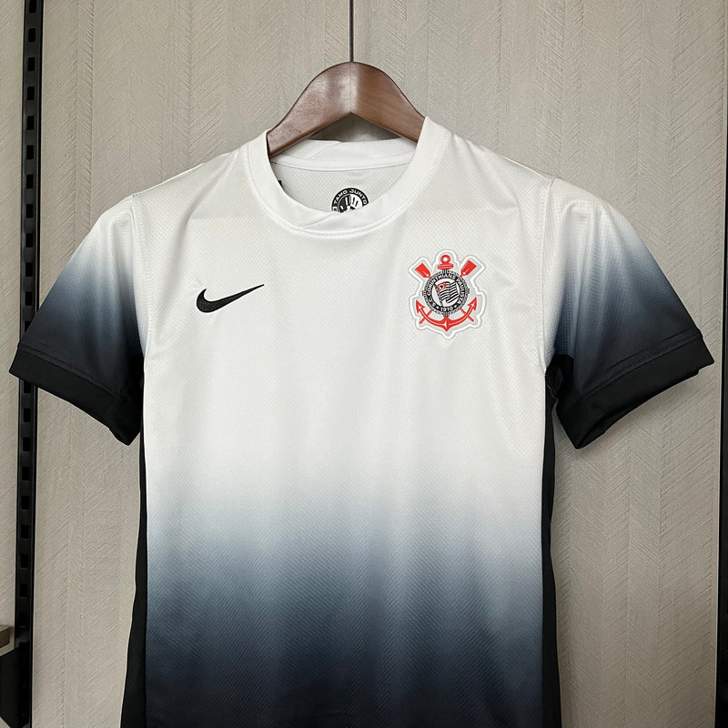 kit infantil-corinthians-home-i-1-branca-nike-24-25-neymar-messi-cr7-futebol
