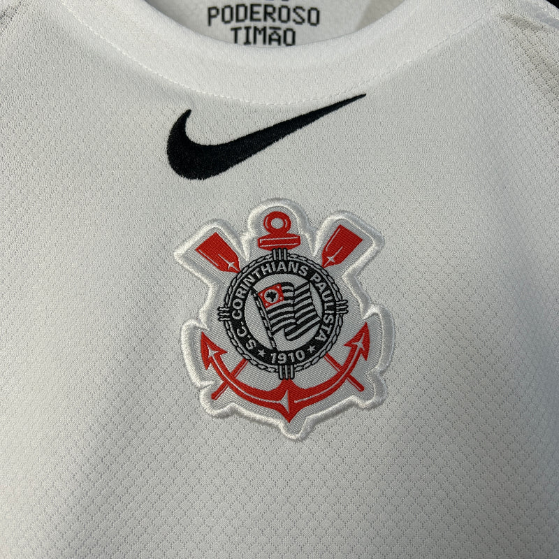 kit infantil-corinthians-home-i-1-branco-nikes-25-26-neymar-messi-cr7-futebol 