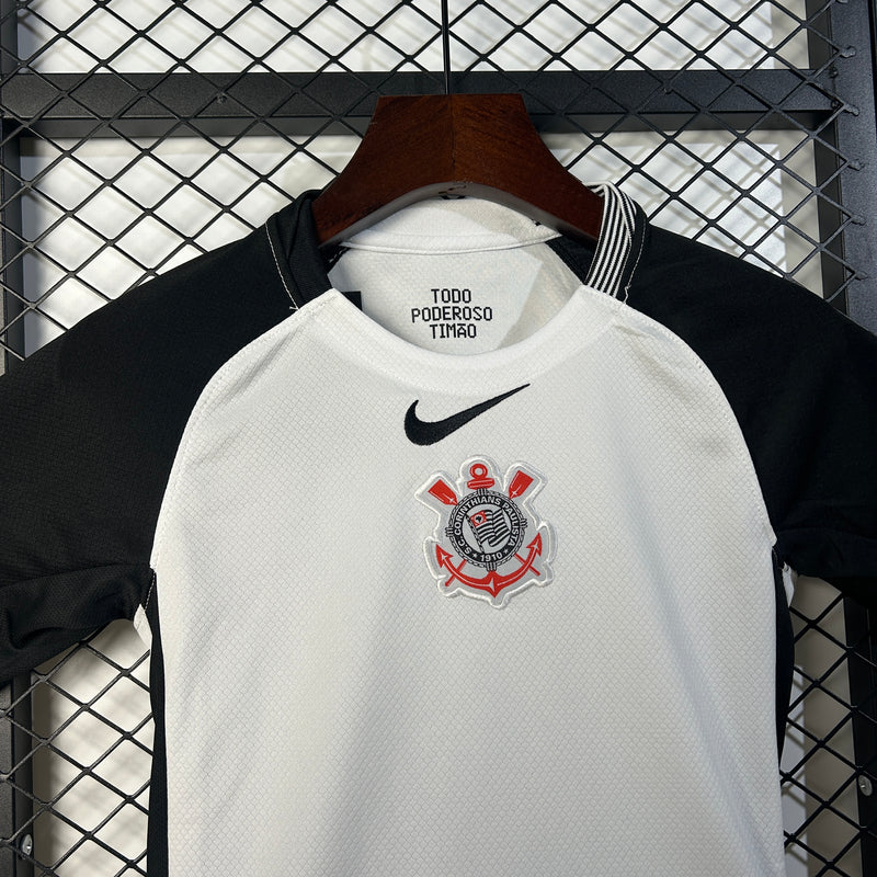 kit infantil-corinthians-home-i-1-branco-nikes-25-26-neymar-messi-cr7-futebol 