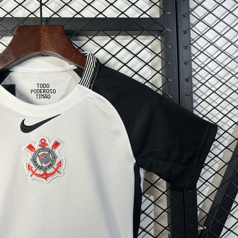 kit infantil-corinthians-home-i-1-branco-nikes-25-26-neymar-messi-cr7-futebol 
