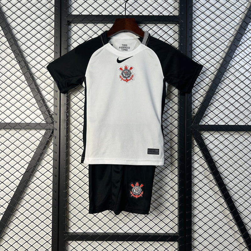 kit infantil-corinthians-home-i-1-branco-nikes-25-26-neymar-messi-cr7-futebol 