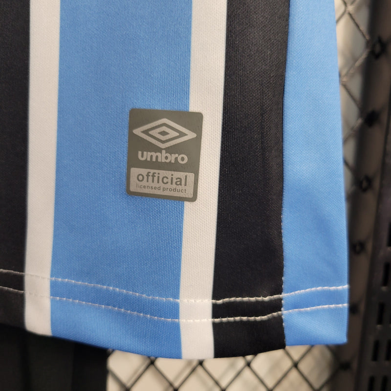 kit infantil-grêmio-home-i-1-tricolor-banrisul-umbro-23-24-neymar-messi-cr7-futebol 