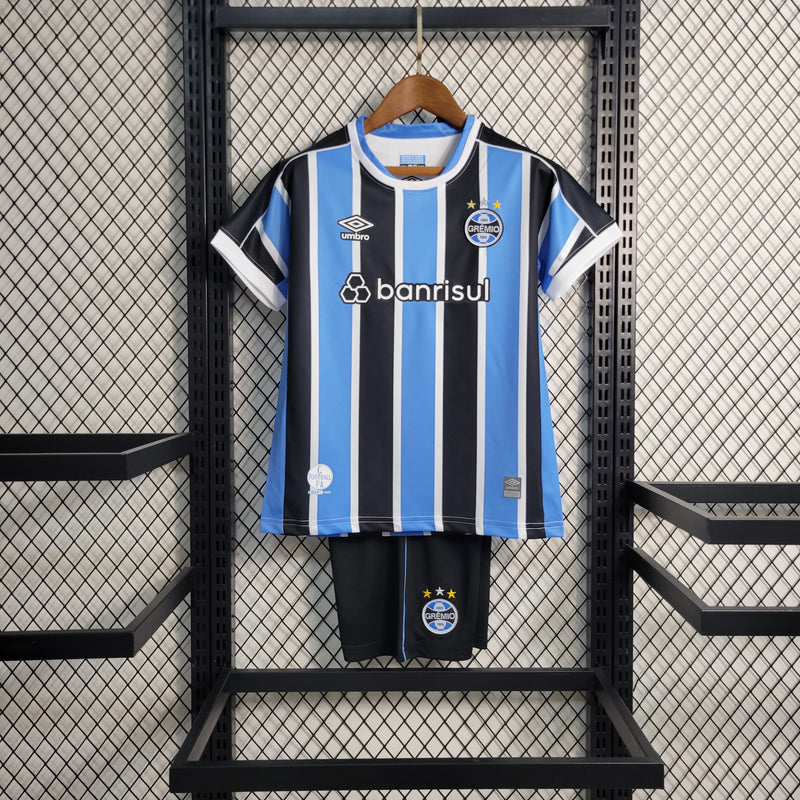 kit infantil-grêmio-home-i-1-tricolor-banrisul-umbro-23-24-neymar-messi-cr7-futebol 