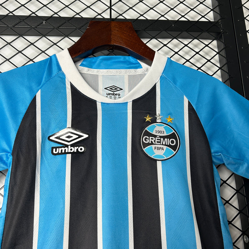 kit infantil-grêmio-home-i-1-tricolor-banrisul-umbro-25-26-neymar-messi-cr7-futebol