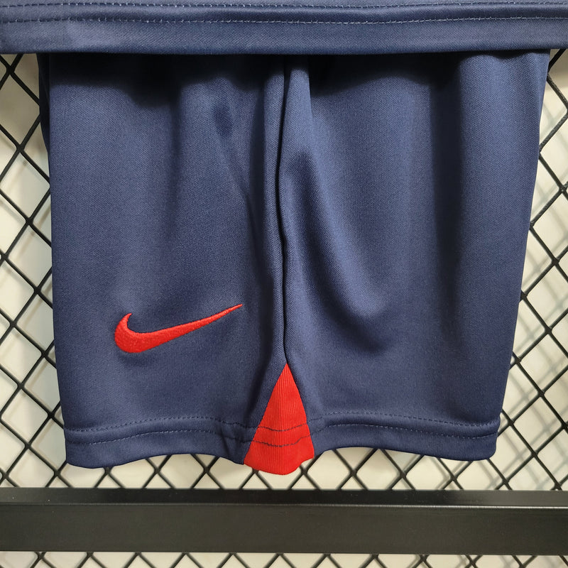 kit infantil-psg-home-i-1-azul-qatar ariways-nike-23-24-neymar-messi-cr7-futebol