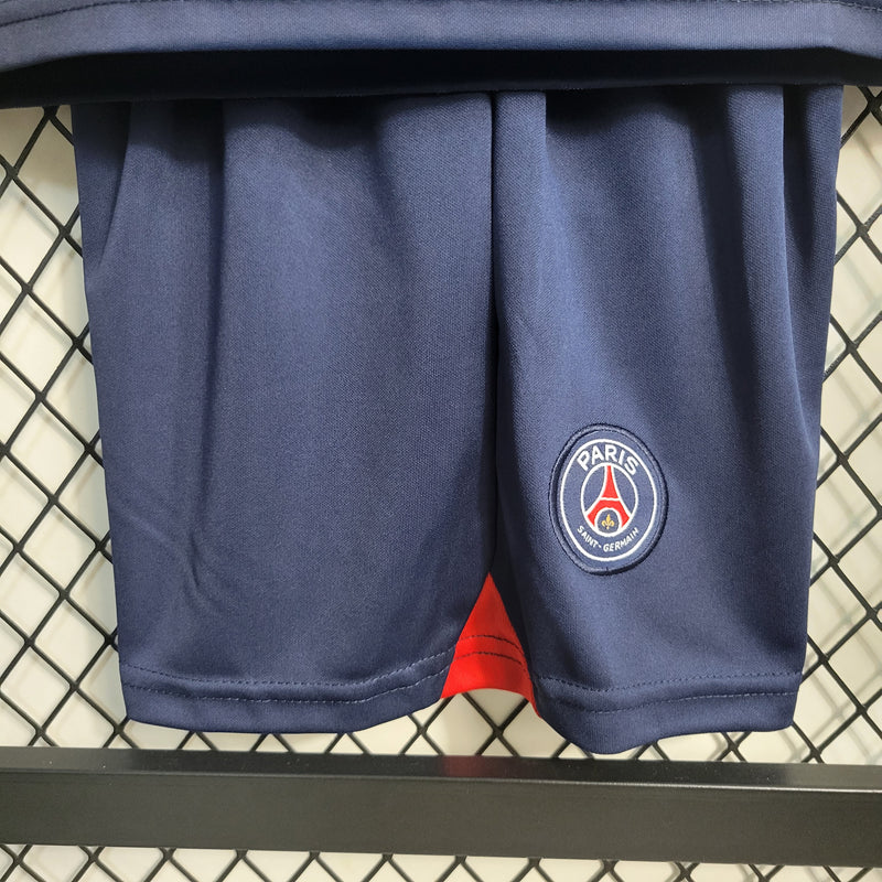 kit infantil-psg-home-i-1-azul-qatar ariways-nike-23-24-neymar-messi-cr7-futebol