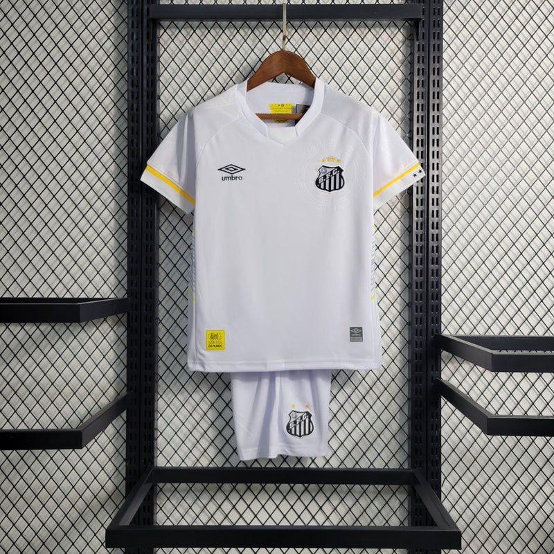 kit infantil-santos-home-i-1-branca-umbro-23-24-neymar-messi-cr7-futebol