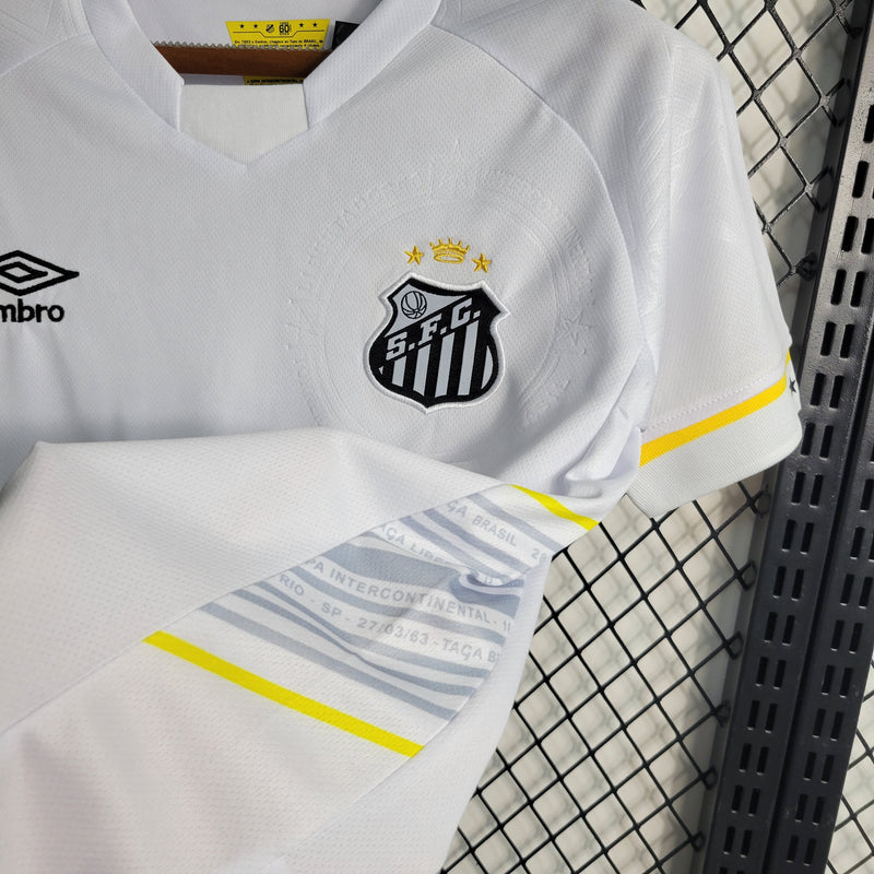 kit infantil-santos-home-i-1-branca-umbro-23-24-neymar-messi-cr7-futebol