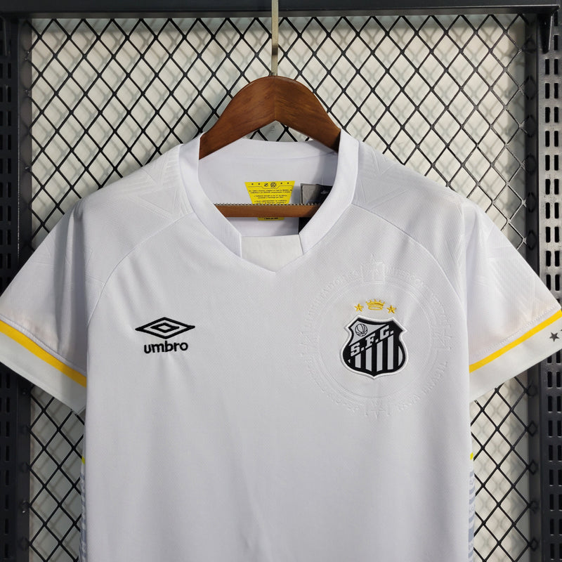 kit infantil-santos-home-i-1-branca-umbro-23-24-neymar-messi-cr7-futebol