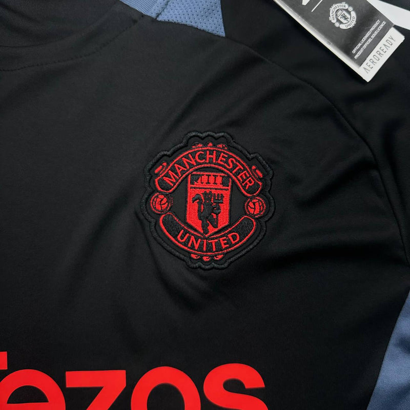 kit treino-manchester united-preto-t3 tezos-adidas-24-25-neymar-messi-cr7-futebol