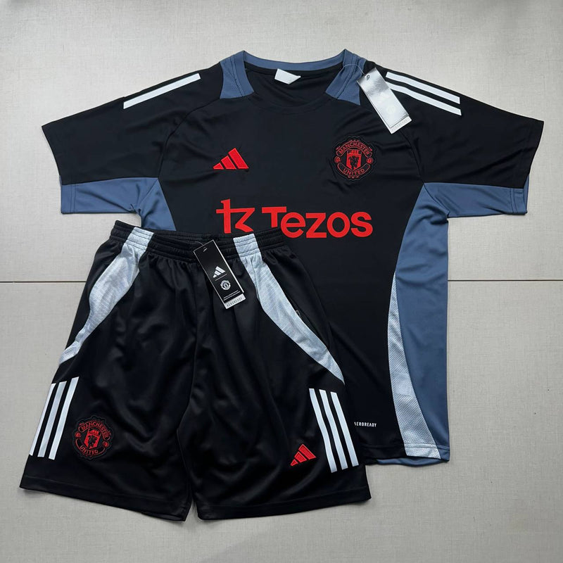 kit treino-manchester united-preto-t3 tezos-adidas-24-25-neymar-messi-cr7-futebol