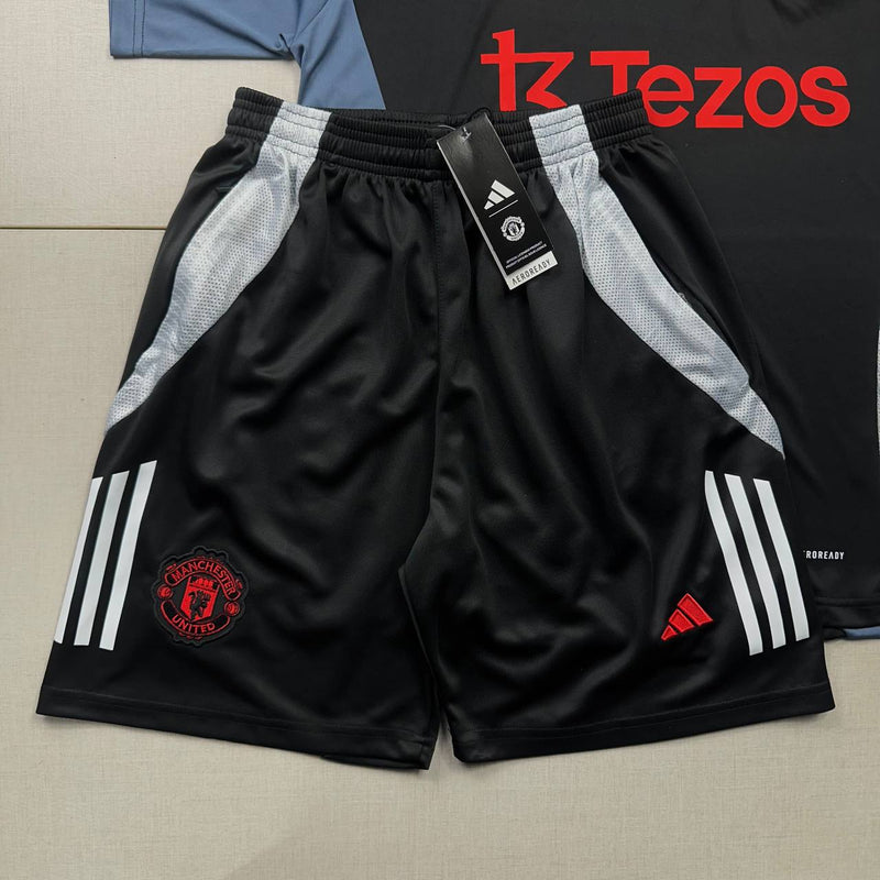 kit treino-manchester united-preto-t3 tezos-adidas-24-25-neymar-messi-cr7-futebol